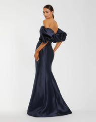 Navy Sweetheart Off The Shoulder Puff Sleeve Gown