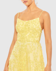 Yellow Floral Applique Cami A Line Gown