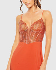 Orange Sweetheart Mesh Embellished Gown