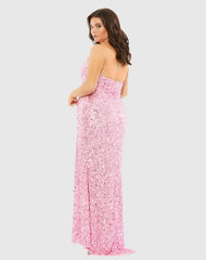 Pink Sequined Halter Strap Open Back Trumpet Gown (Plus)