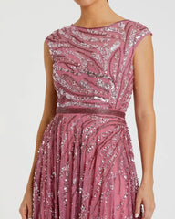 Pink Cap Sleeve Embellished Evening Gown