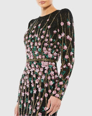 Black Embellished High Neck Long Sleeve Gown