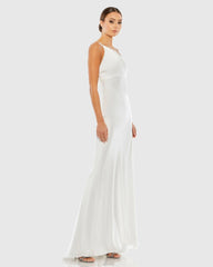 White One Shoulder Double Strap Satin Gown