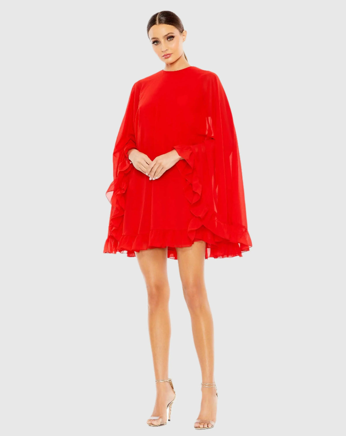 Red High Neck Ruffle Hem Cape Mini Dress