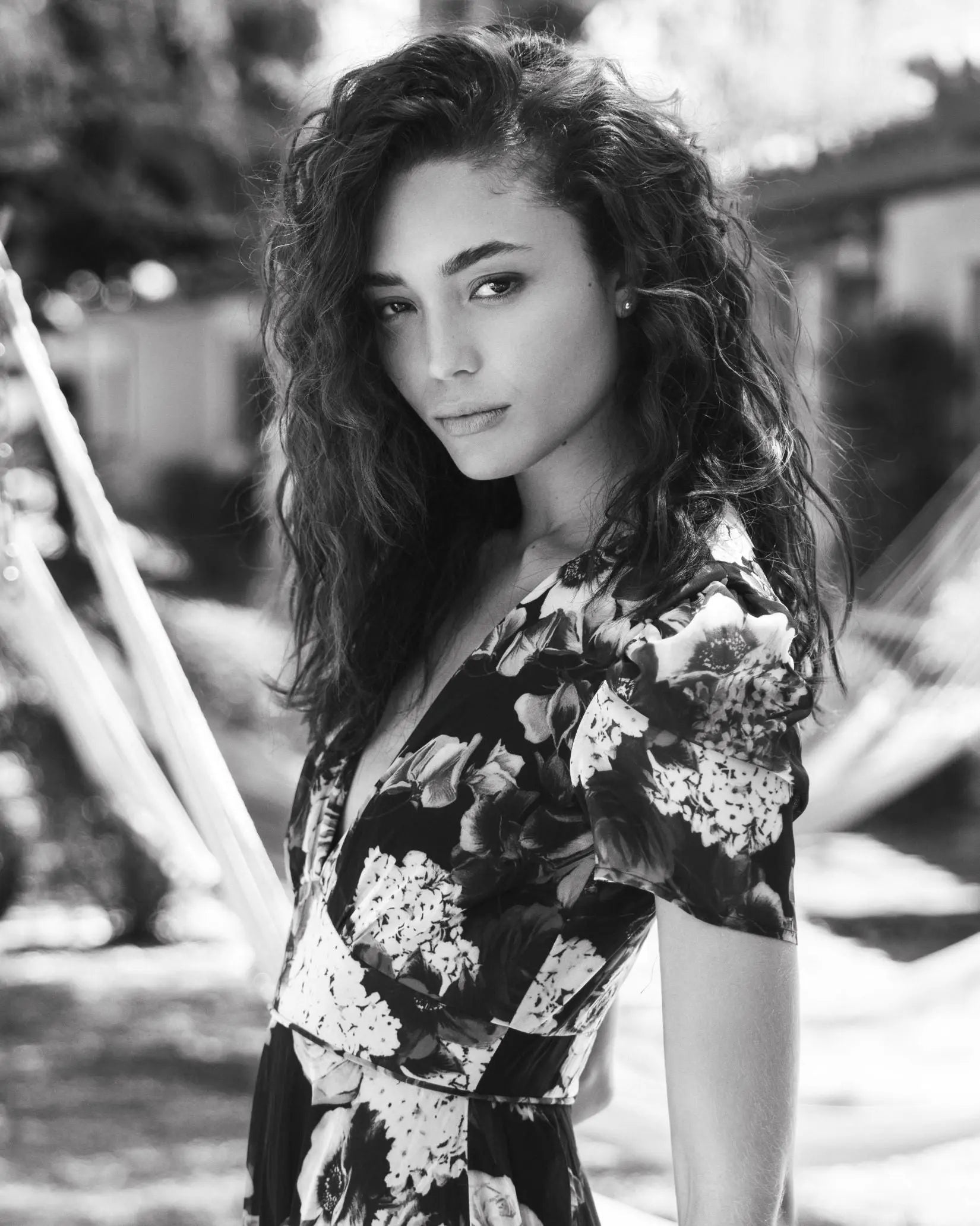 Black Floral Print Mesh Short Sleeve Gown