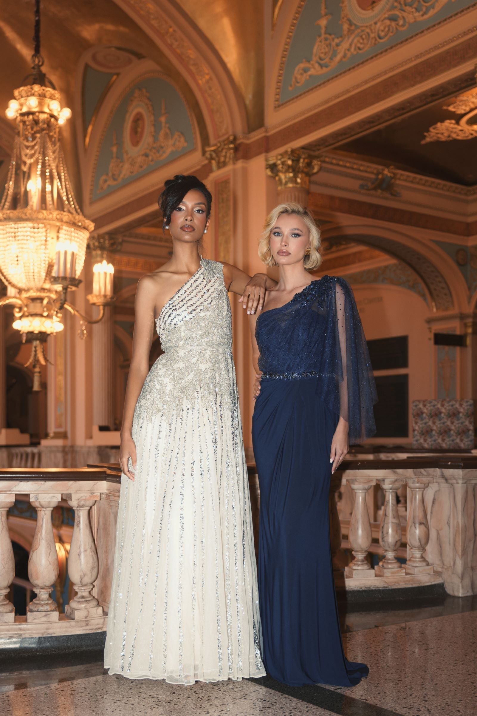 Silver Beaded Embellished One Shoulder A Line Gown