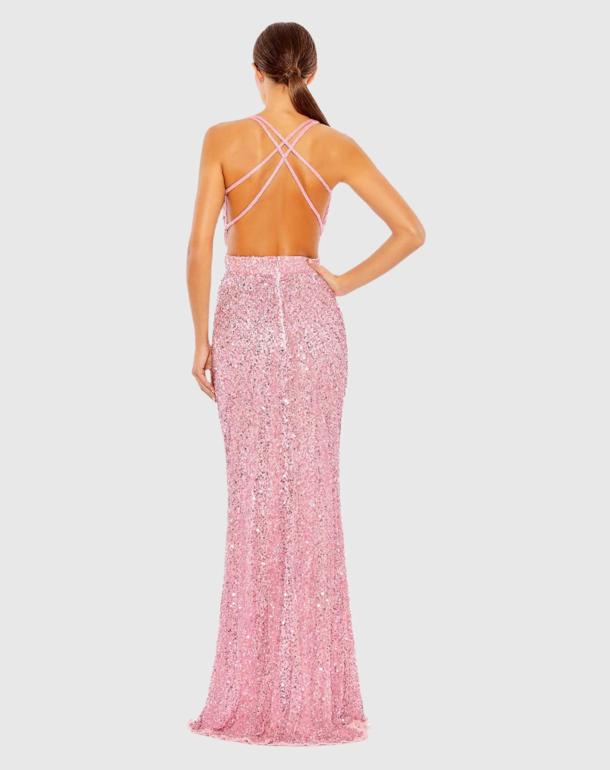 Pink Criss Cross Back Sleeveless Gown
