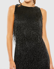 Black Embellished Beaded Fringe Dress
