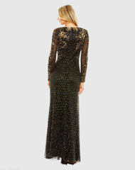 Black High Neck Long Sleeve Embellished Gown