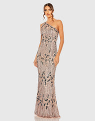 Multicolor One Shoulder Embellished Gown