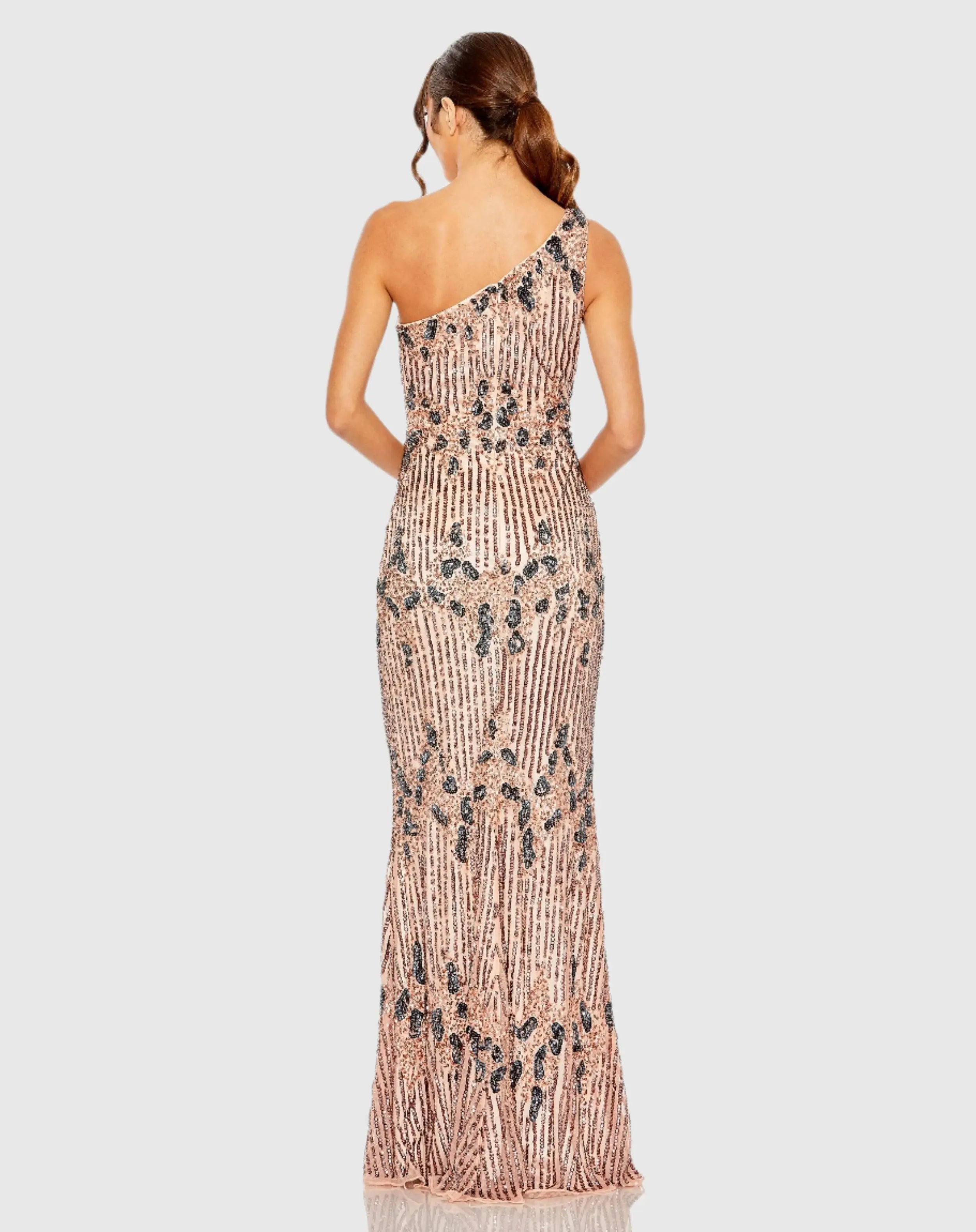 Multicolor One Shoulder Embellished Gown