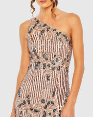 Multicolor One Shoulder Embellished Gown