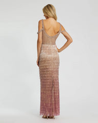Pink Scoop Neck Embellished Fringe Gown