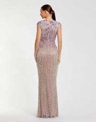 Purple Embellished Cap Sleeve Gown With Fringe Beading