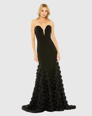 Black Jersey Mermaid Gown with 3D Rose Train