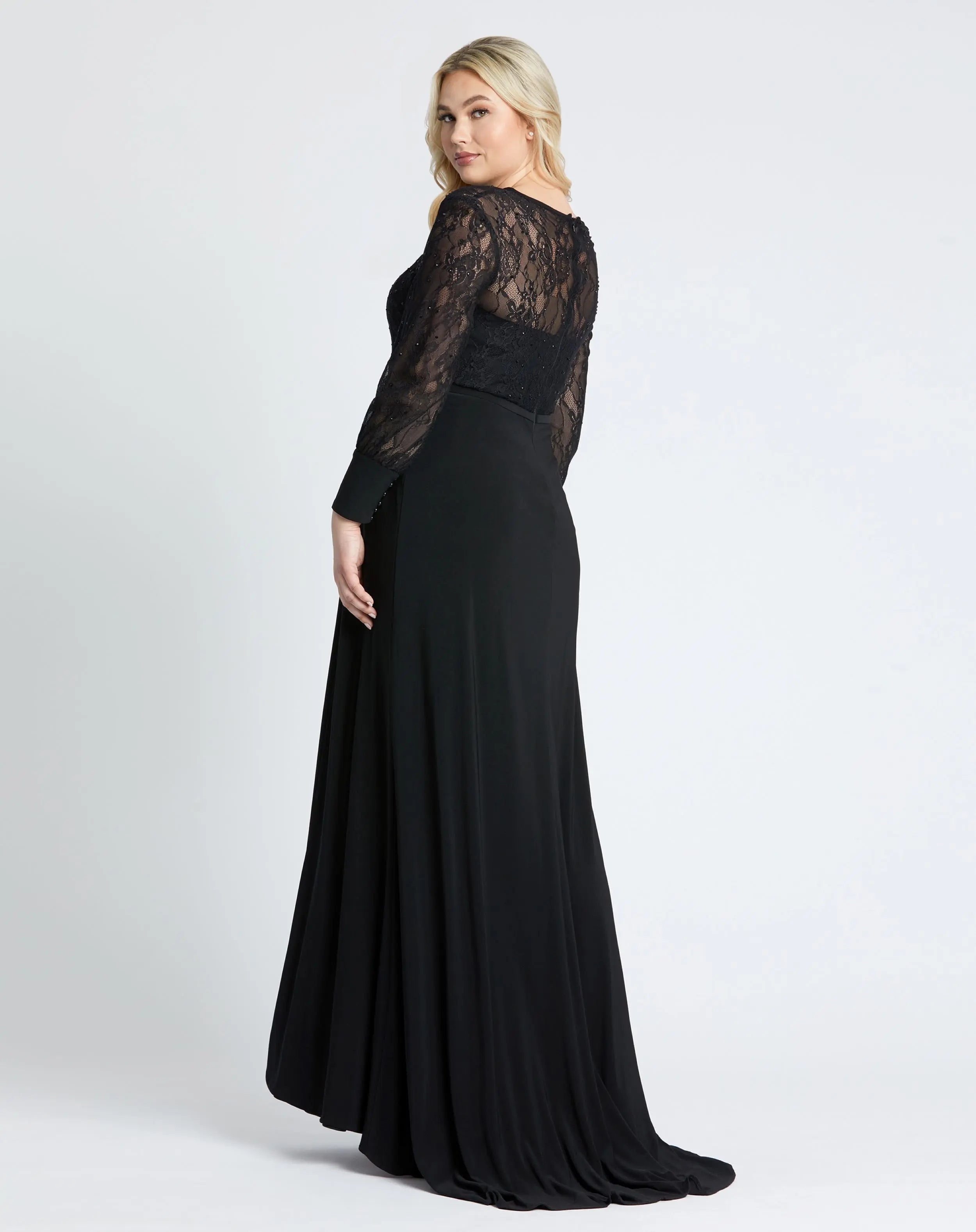 Black Sequin Lace Evening Gown (Plus)