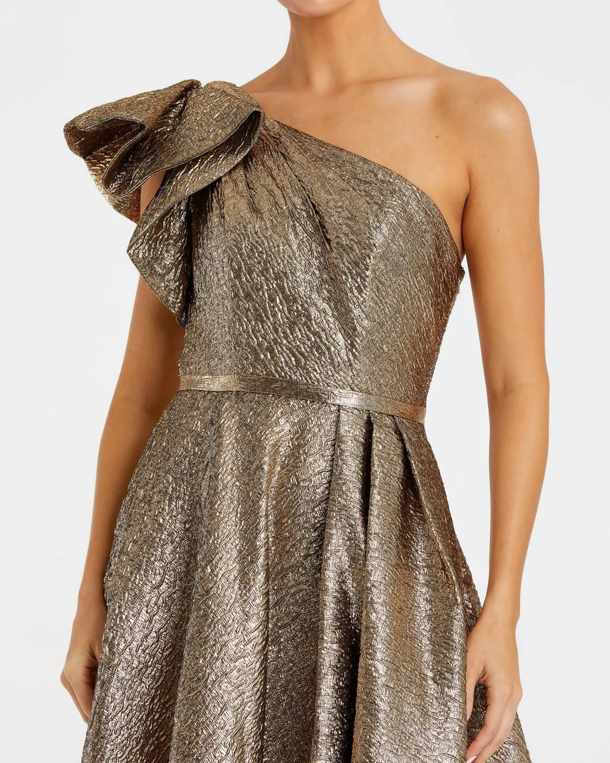 Gold One Shoulder Metallic Ballgown