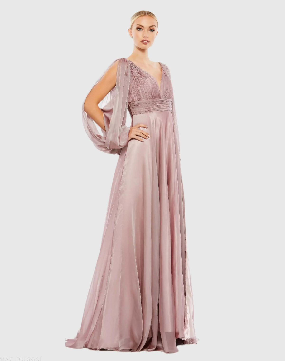 Purple Chiffon Open Sleeve A Line Gown