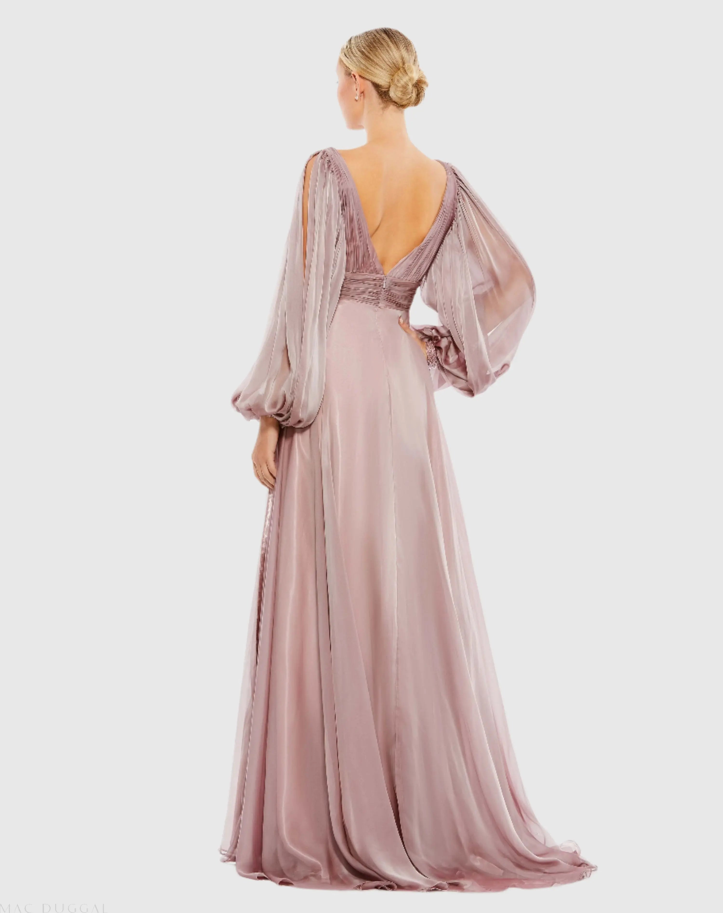 Purple Chiffon Open Sleeve A Line Gown