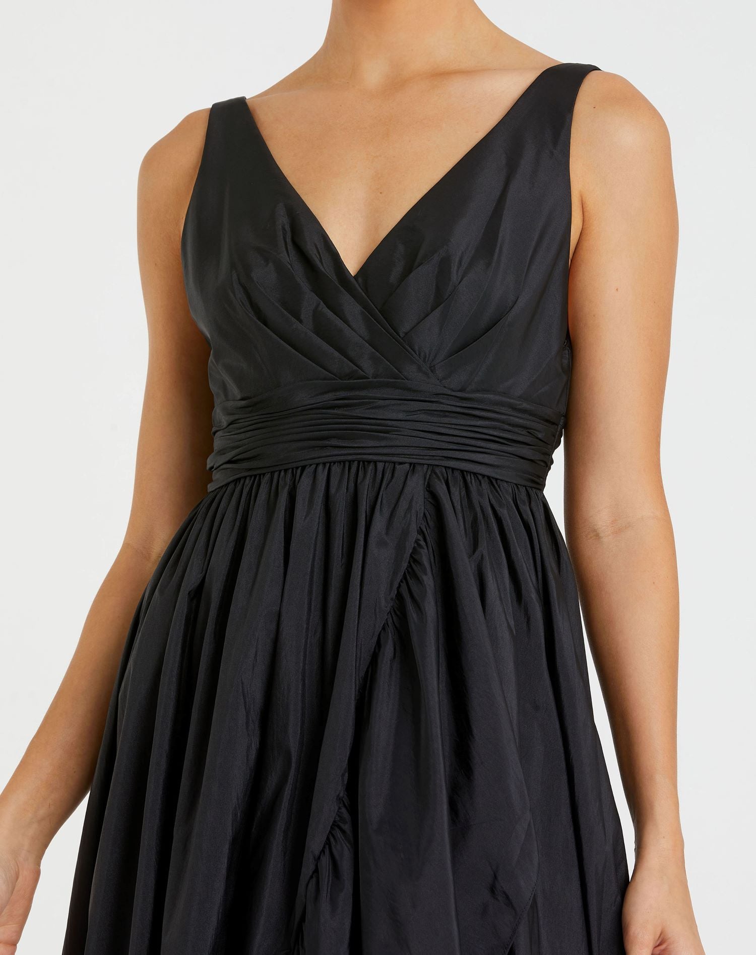 Black Taffeta High Low Ruffle Gown