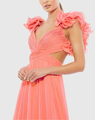 Pink Ruffle Tiered Cut-Out Chiffon Gown