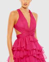 Pink Chiffon Layered Cut Out Ballgown