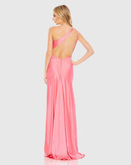 Pink Beaded One Shoulder Column Gown