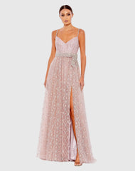 Pink Rhinestone Embellished Sweetheart Neckline Gown