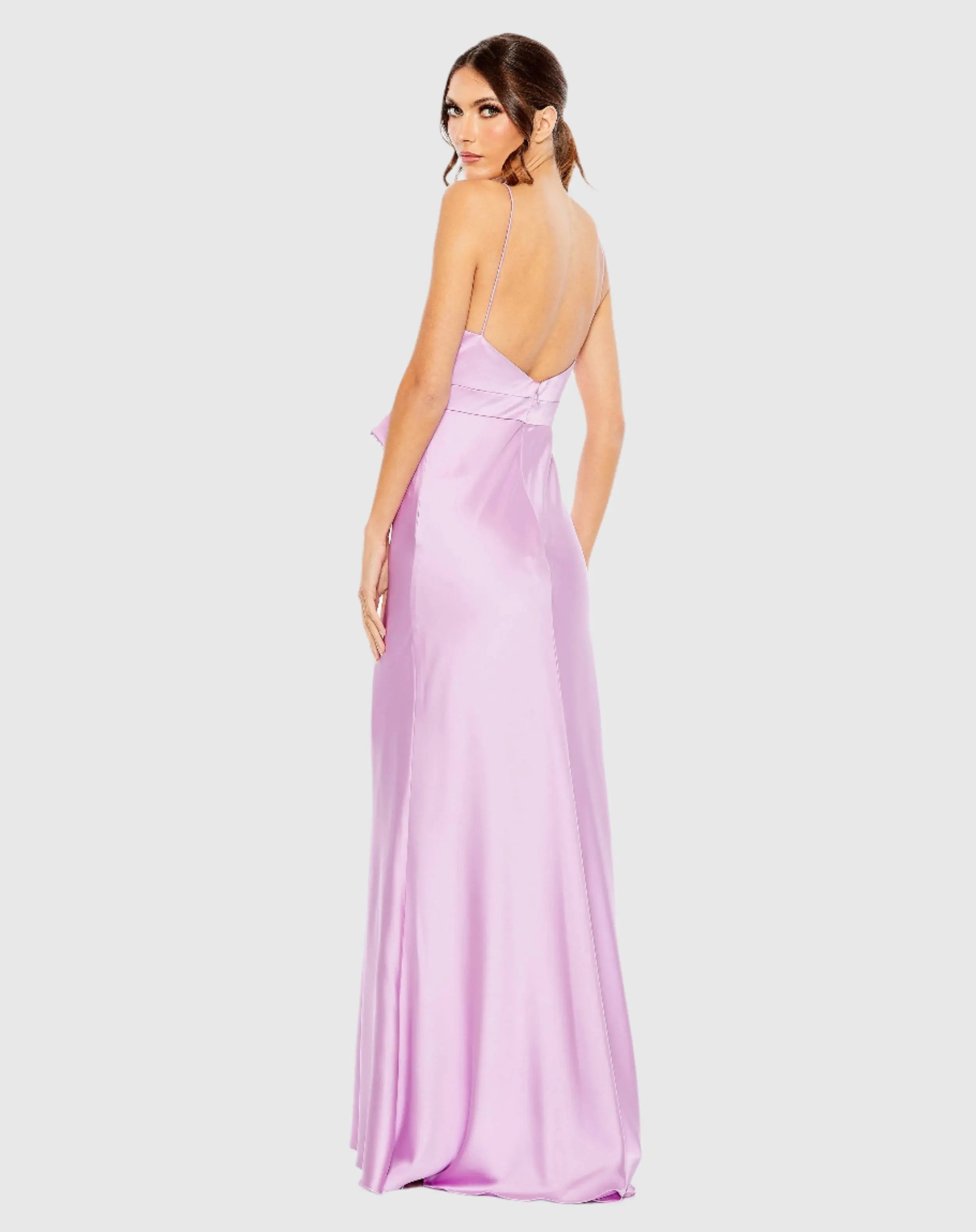 Purple Rhinestone Bow Cami Draped Trumpet Gown