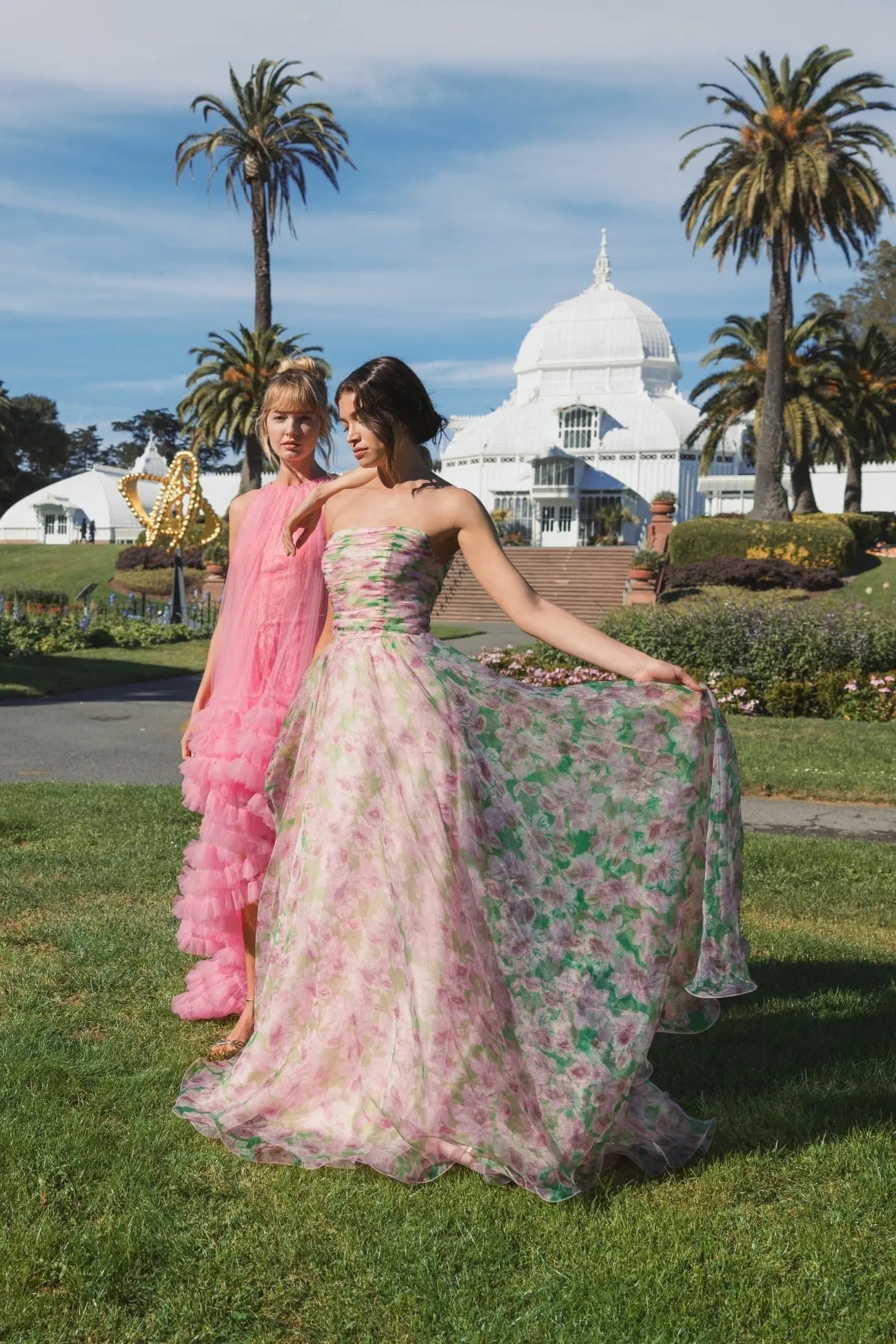 Pink Strapless Chiffon Gown With Ruffle Detail