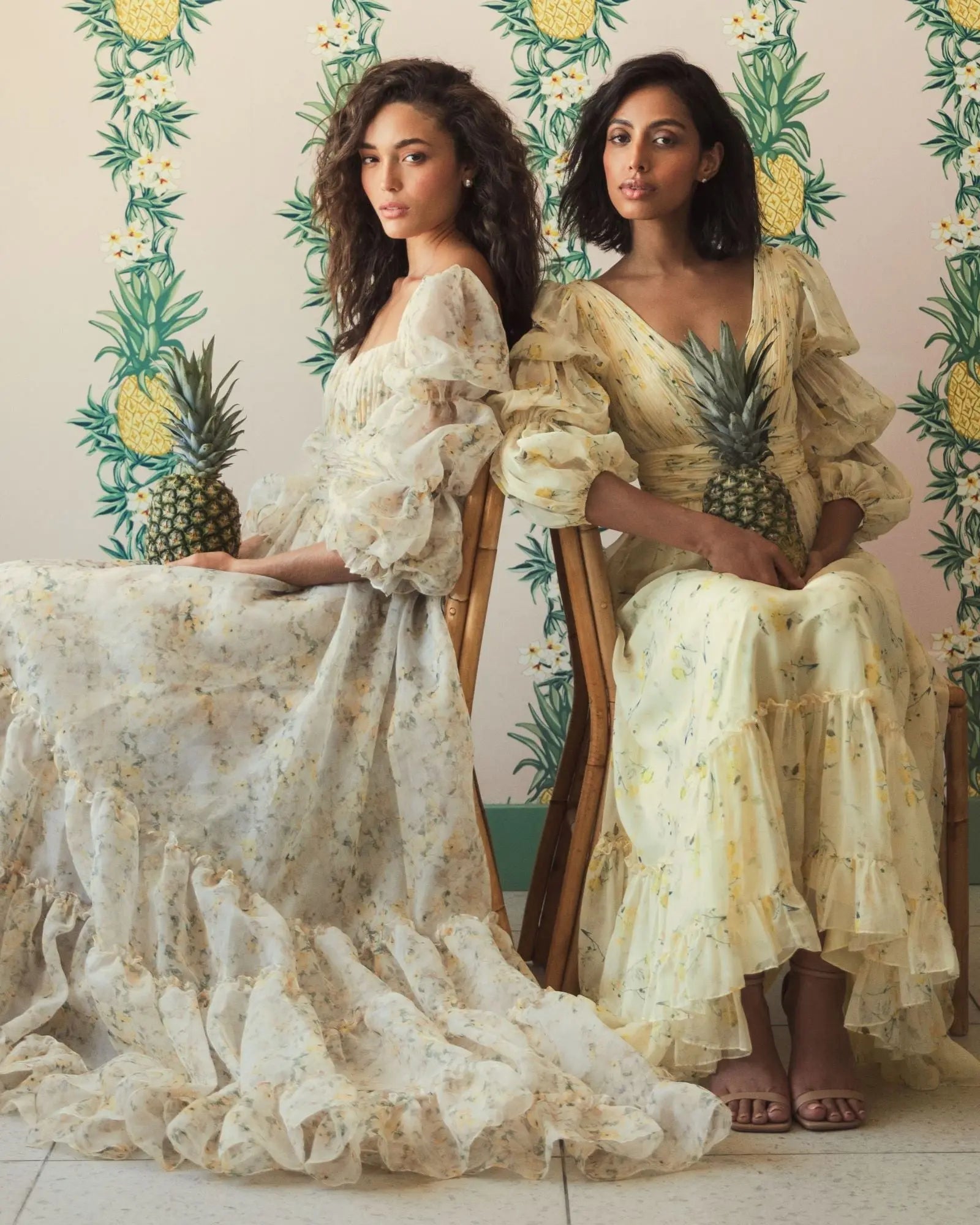 Multicolor Sweetheart Balloon Sleeve Chiffon Tiered Gown