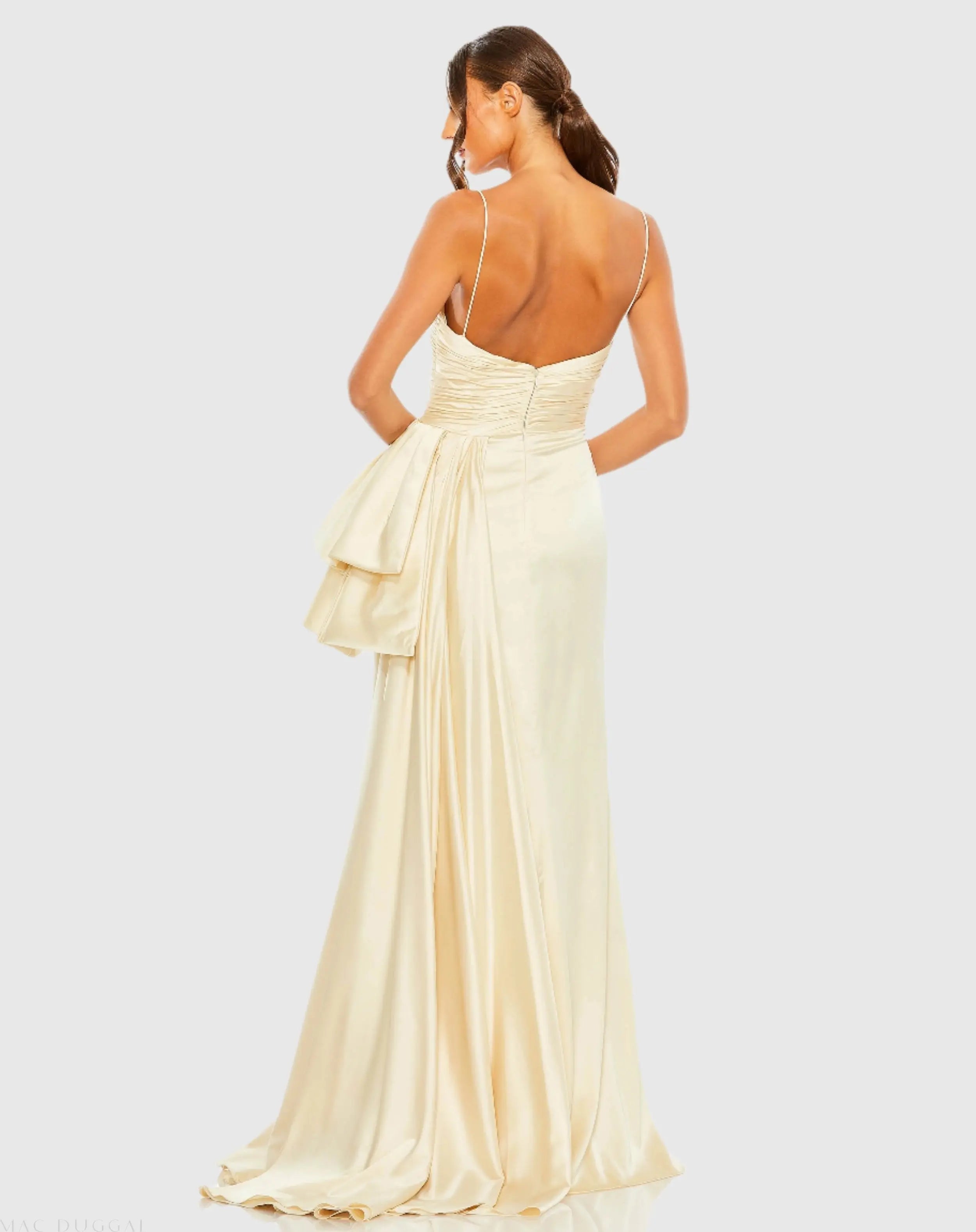 Beige Spaghetti Strap Cut Out Side Bow Gown