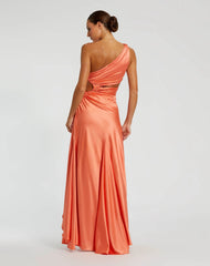 Orange Cut Out One Shoulder Satin Gown