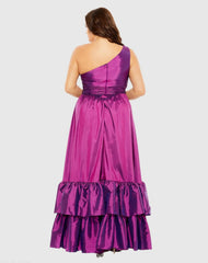 Purple One Shoulder Tiered Ruffle Hem Evening Gown (Plus)