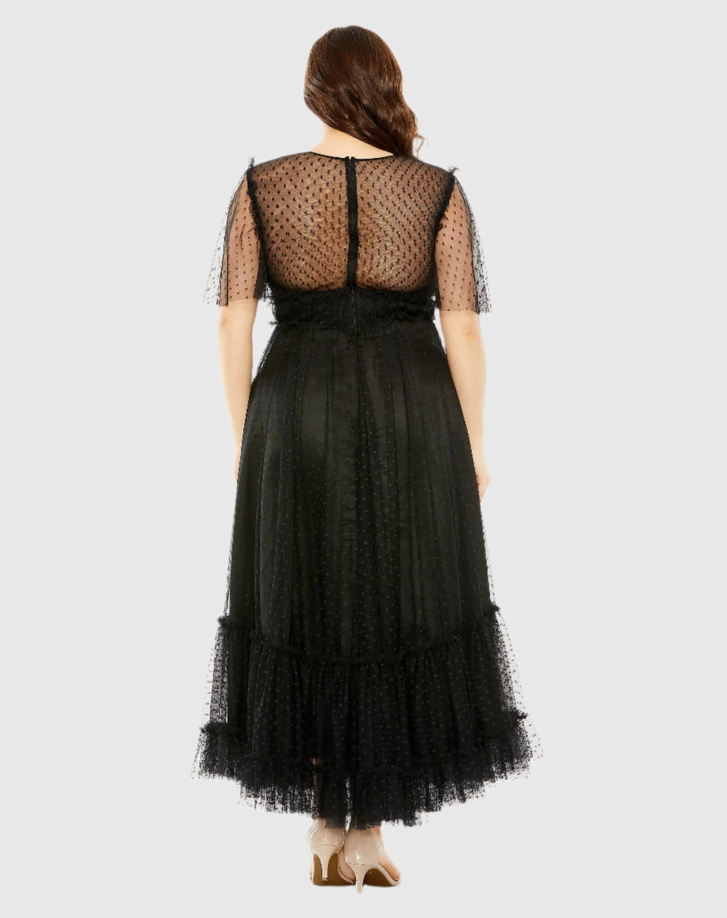 Black High Neck Tulle Polka Dot Detail Dress
