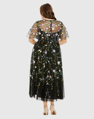 Black Floral Embroidered A-Line Midi Dress (Plus)