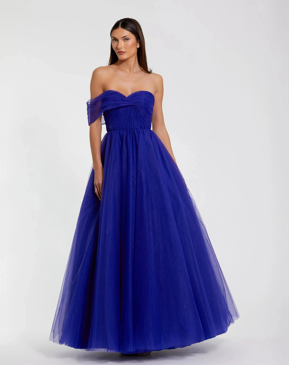 Blue One Side Off The Shoulder Bustier Ball Gown