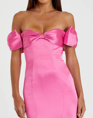 Pink Off-the-Shoulder Satin Trumpet Gown with Bows