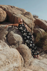 Black Sleeveless Floral Embellished Velvet Evening Gown