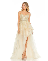 Gold Embellished Sleeveless Draped A Line Gown