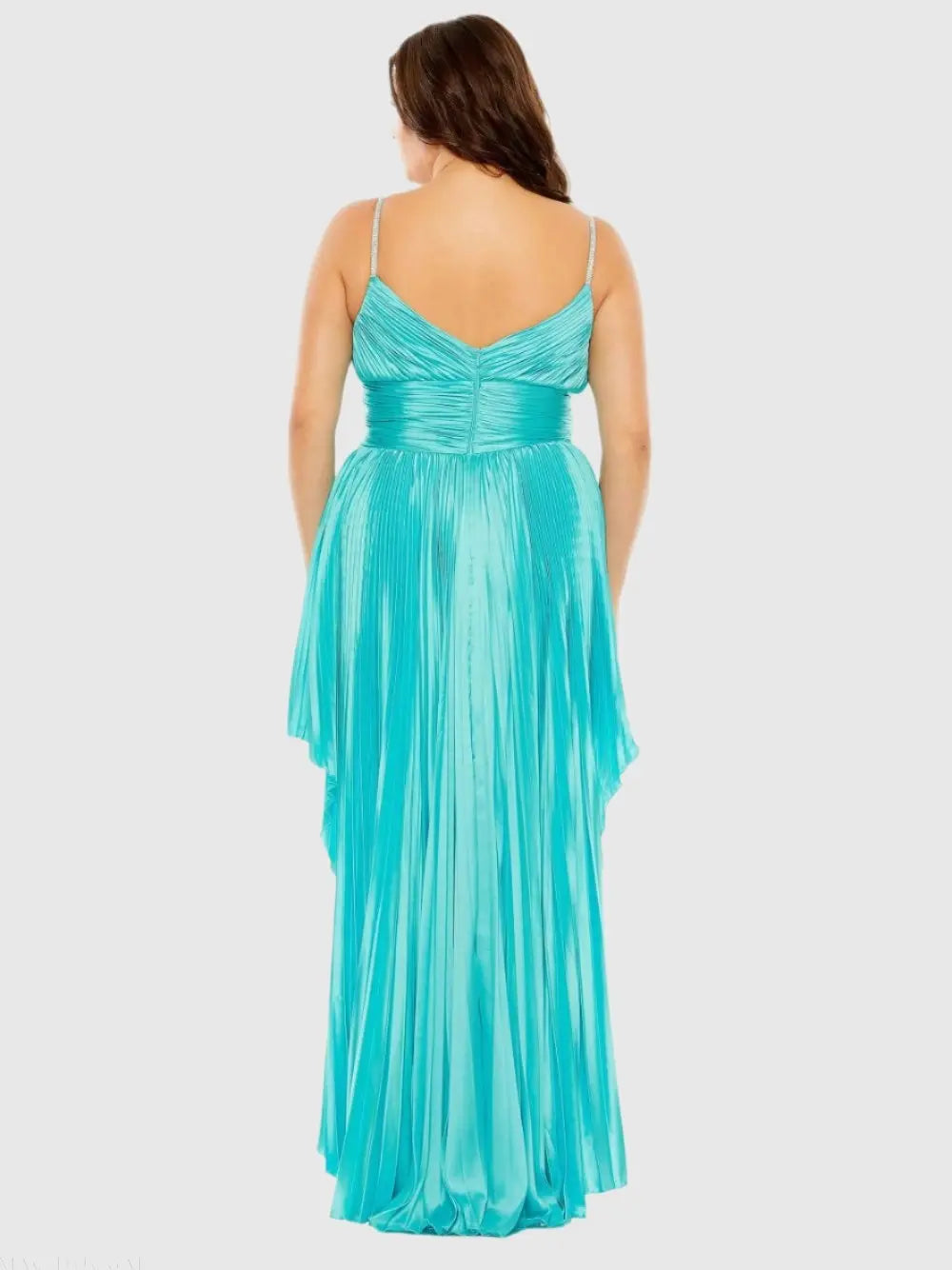 Blue Rhinestone High Low Pleated Gown