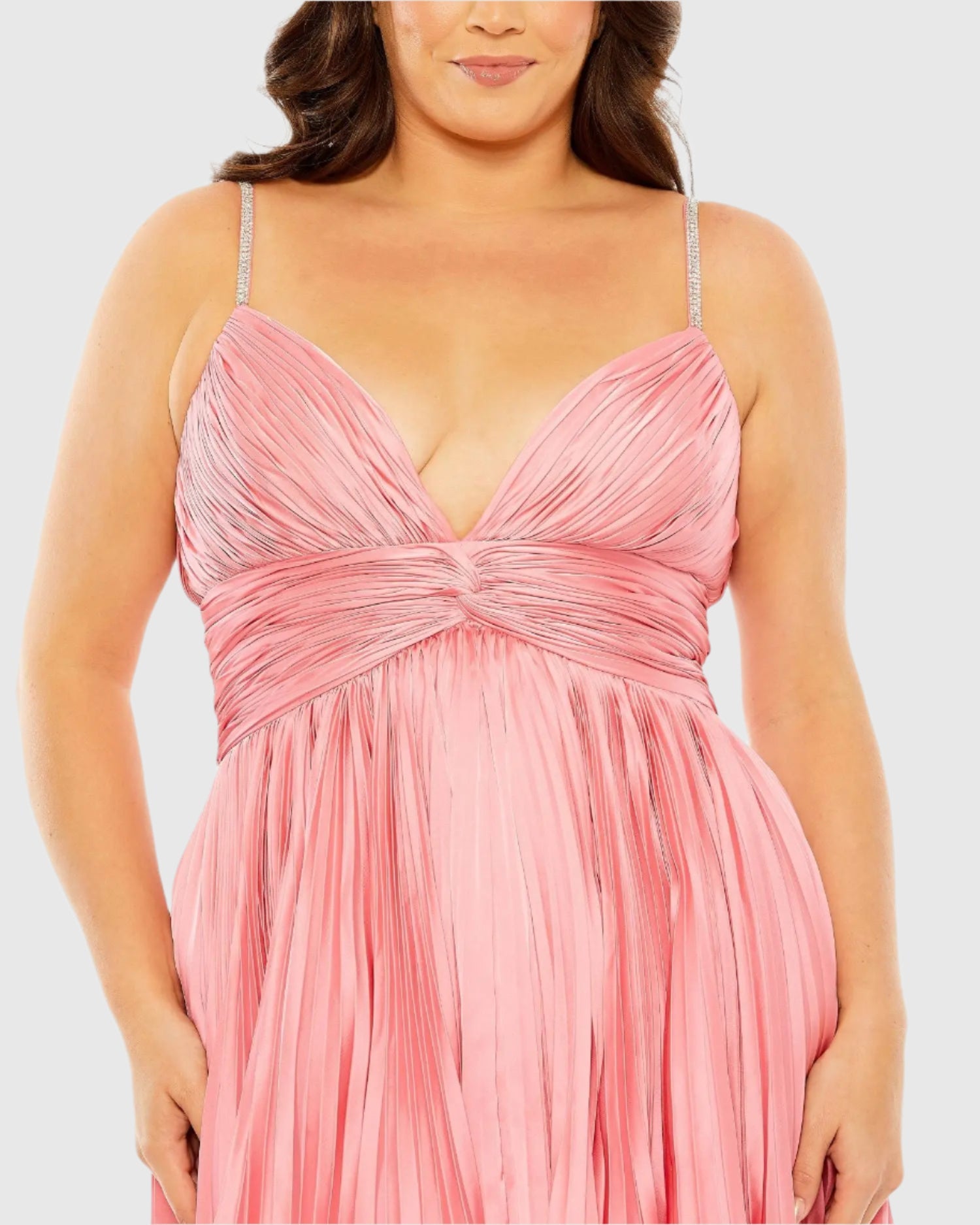 Pink Rhinestone High Low Pleated Gown - FINAL SALE
