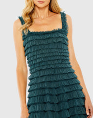 Teal Strapless Ruffle Layered Gown