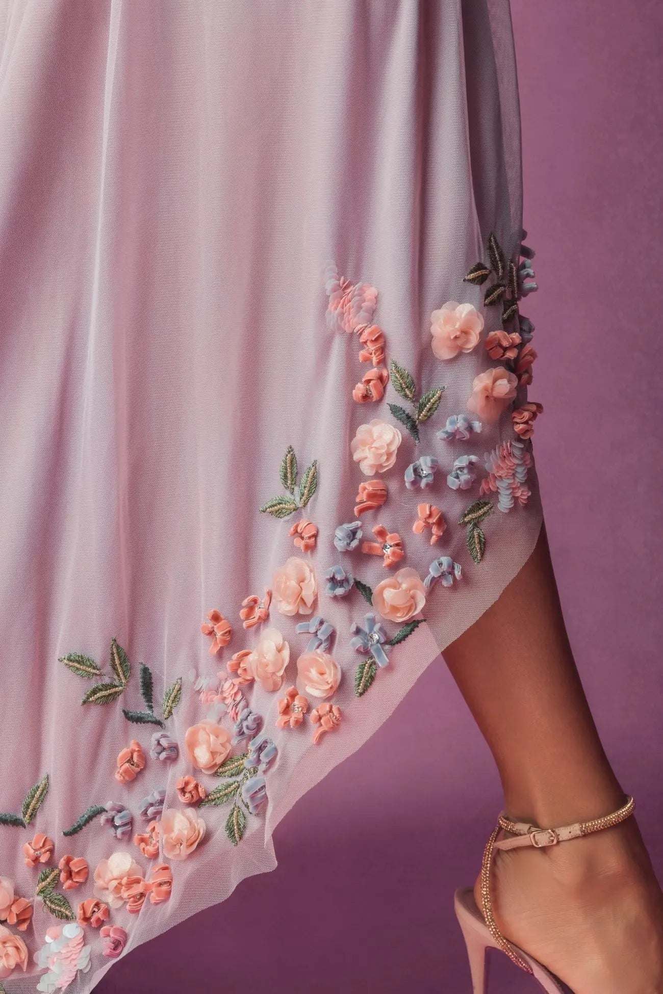 Purple One Shoulder Embellished Trapeze Gown