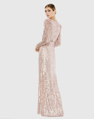 Pink Sequin Puff Sleeve Surplice Gown