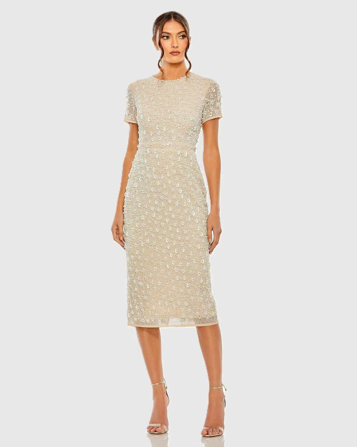 High Neck Short Sleeve Embellished Dress