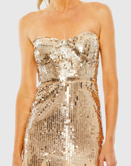 Gold Sleeveless Sequin Mesh Gown
