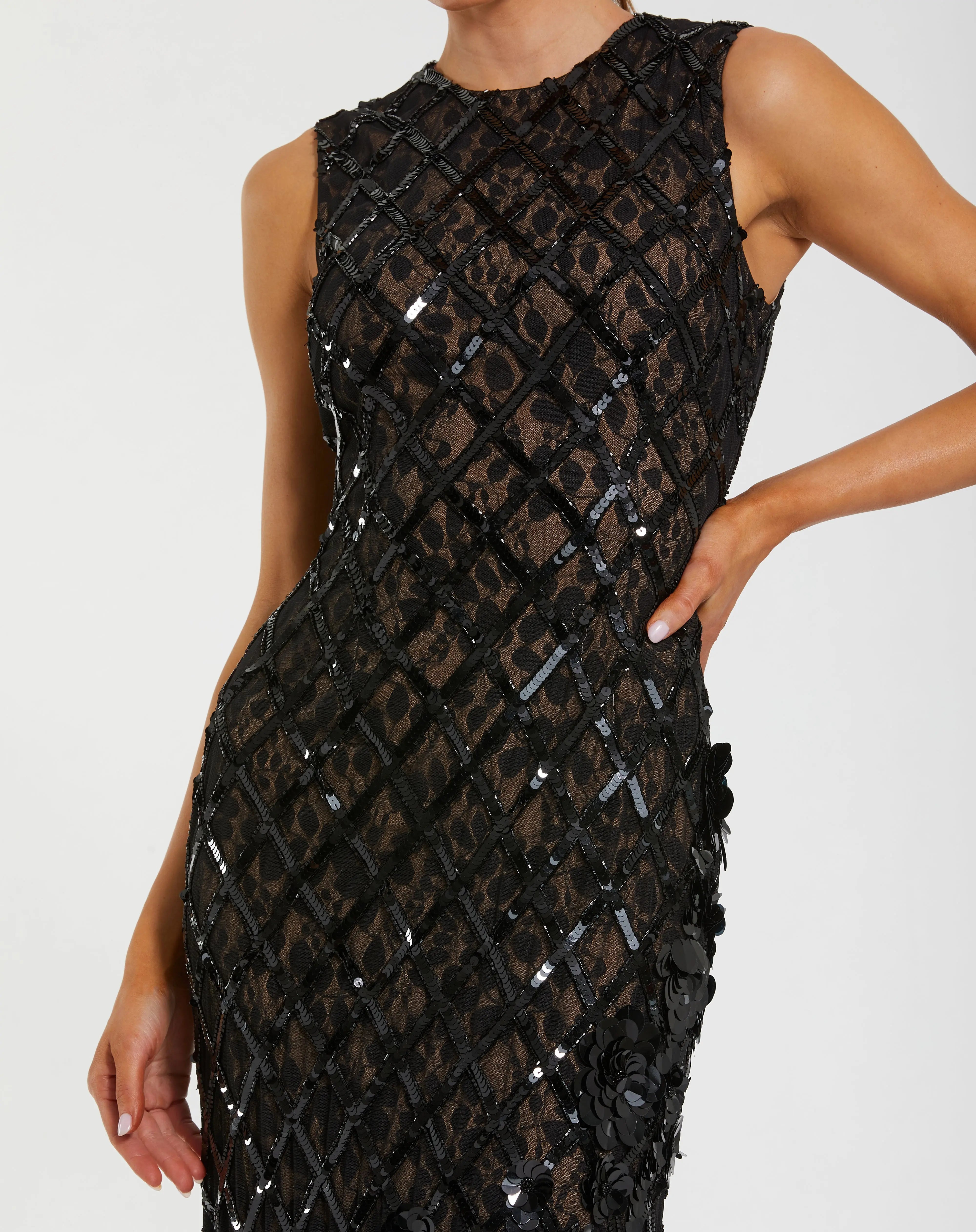 Black Embellished Sleeveless Mermaid Gown