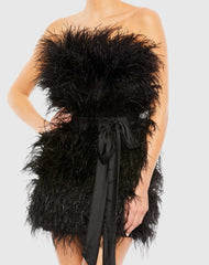 Black Feather Strapless Mini Dress