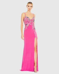 Pink Multi Color Beaded Floral Cami Gown